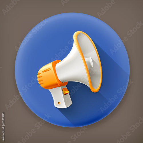 Megaphone, long shadow vector icon