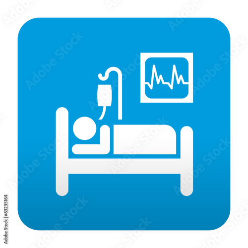 Etiqueta tipo app azul simbolo cama de hospital #63235164