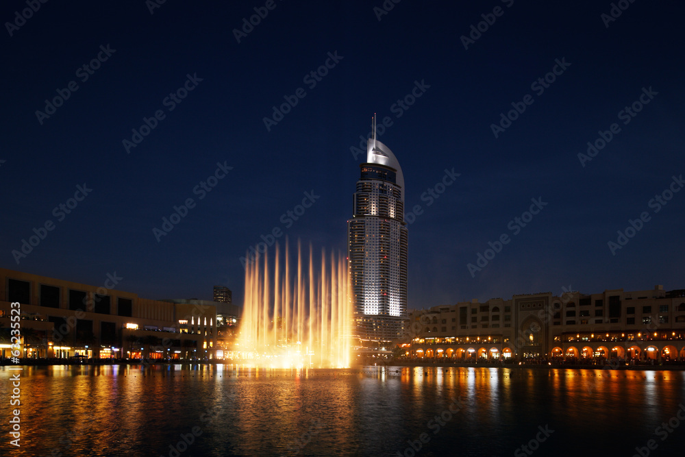 The Dubai Fountain performs and dances to the beat of the music