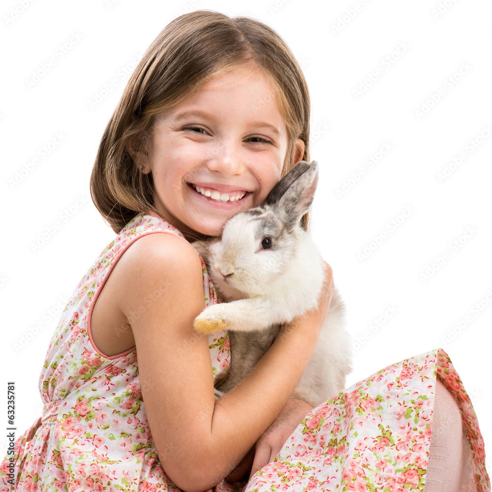 happy little girl and rabbit happy little girl and rabbit