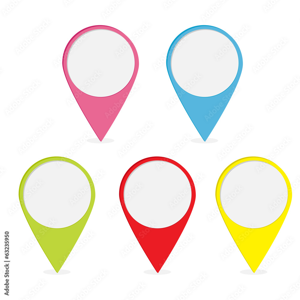 Map pointer set. Colorful round markers.