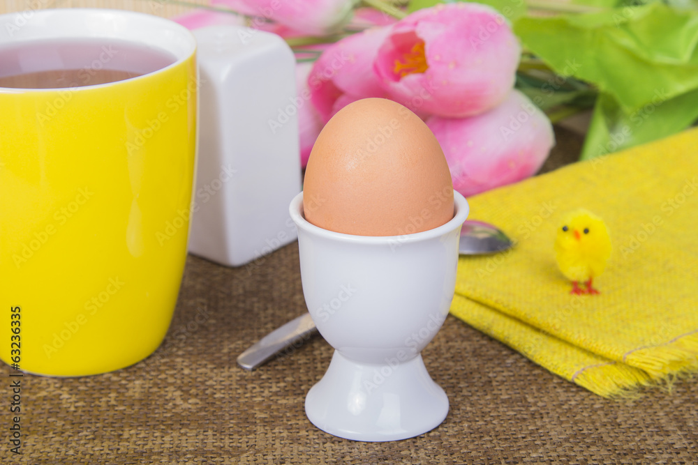Easter breakfast - cooked soft-boiled egg Easter breakfast - cooked soft-boiled egg