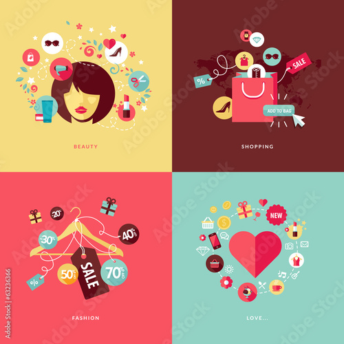 Set of flat design concept icons for beauty and shopping