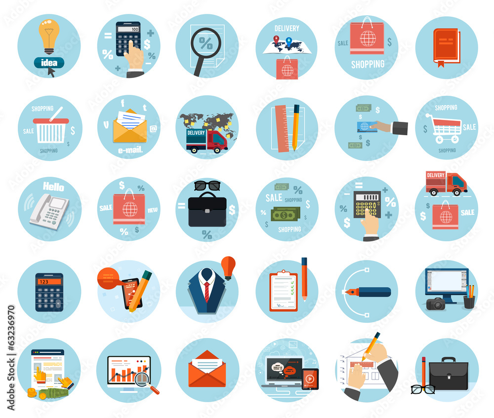 Business, office and marketing items icons. Business, office and marketing items icons.