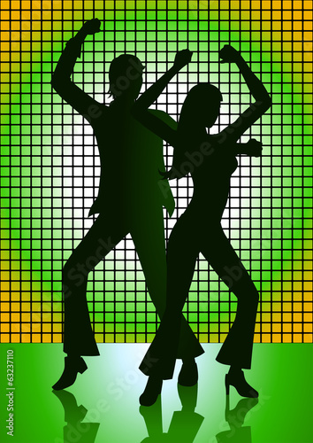 Couples dancing with green light as the background