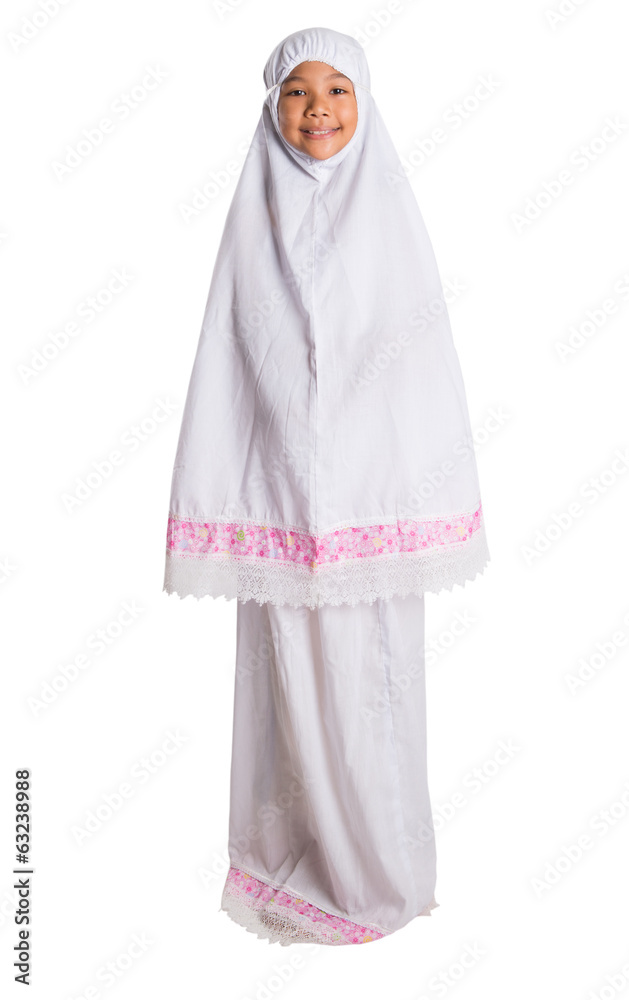 Young Muslim Girl In White Hijab