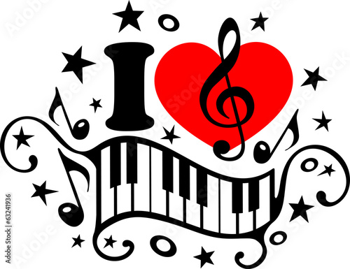 I Love Music - Musik Herz Piano Notenschlüssel