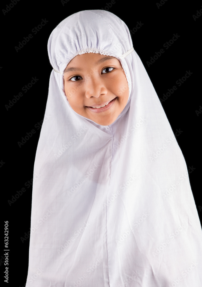 Young Asian Muslim girl in white hijab Young Asian Muslim girl in white hijab