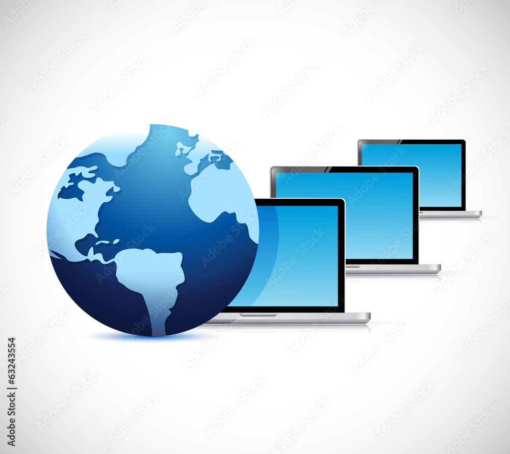 globe and computer laptop network illustration globe and computer laptop network illustration