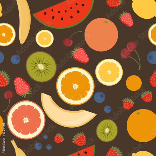 Fruits seamless pattern for your design on the dark background. 