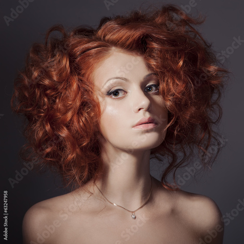 Fashion Portrait. Beautiful Woman. Curly Hair.