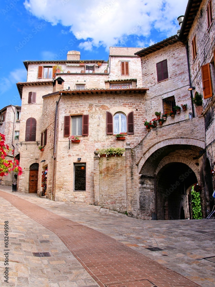 Picturesque stone houses of the Italian town of Assisi