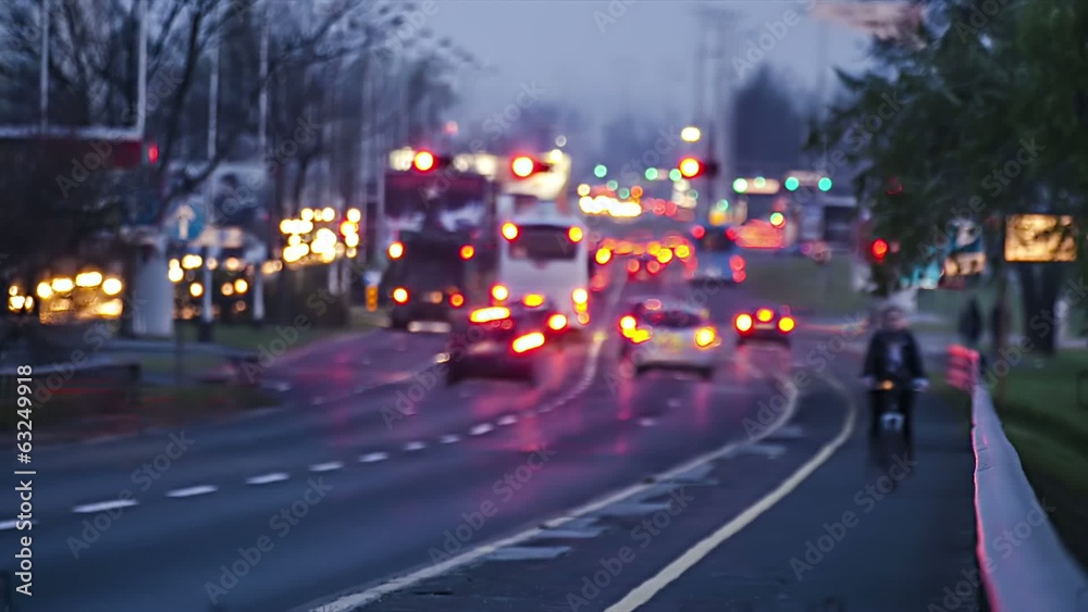 Car driving Rush-hour Traffic in city night with defocus lens Car driving Rush-hour Traffic in city night with defocus lens