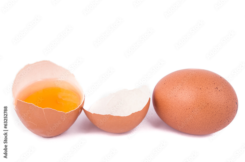 eggs on a white background with an open egg eggs on a white background with an open egg