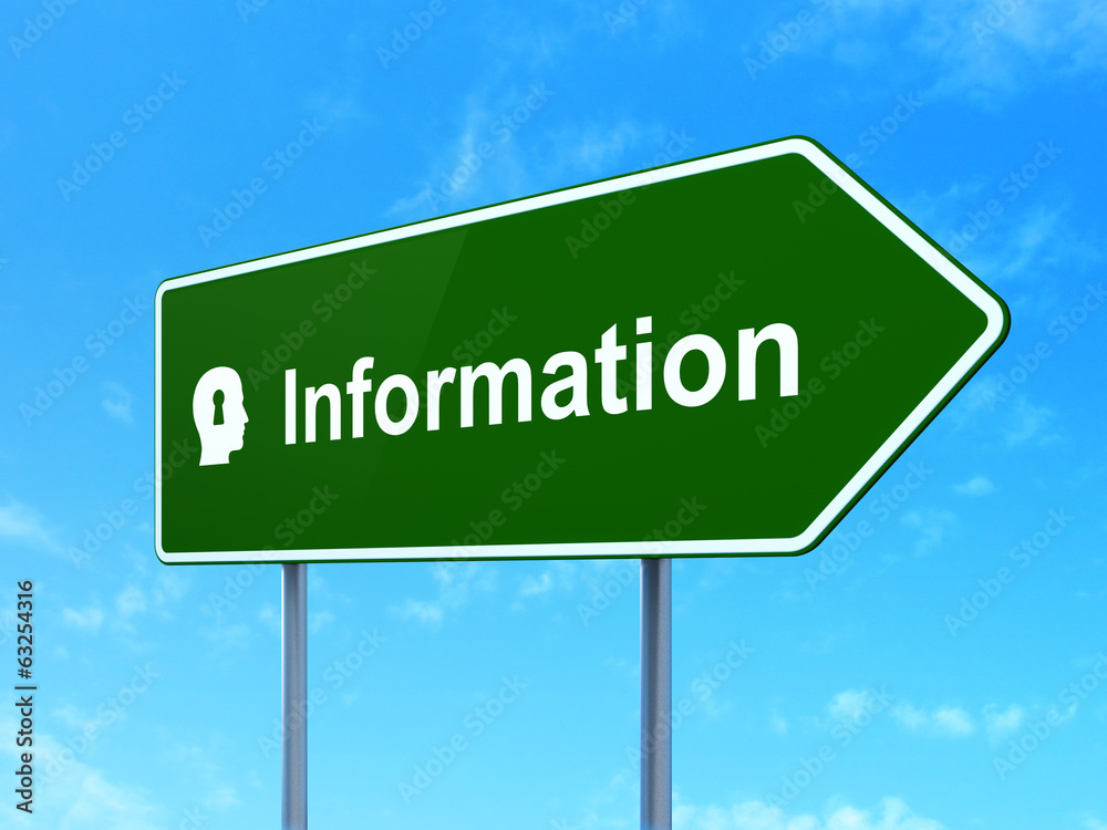 Data concept: Information and Head With Keyhole on road sign Data concept: Information and Head With Keyhole on road sign