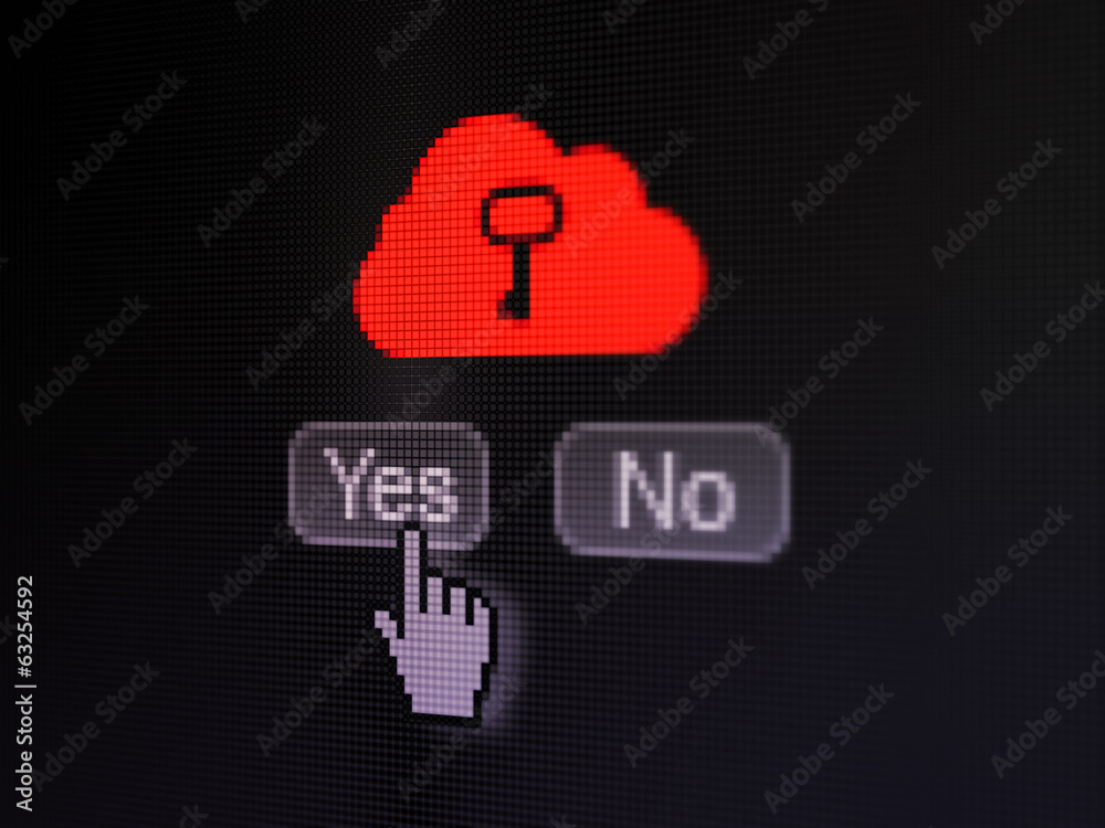 Cloud networking concept: Cloud With Key on digital computer