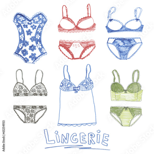 Hand drawn vector sexy lingerie set.