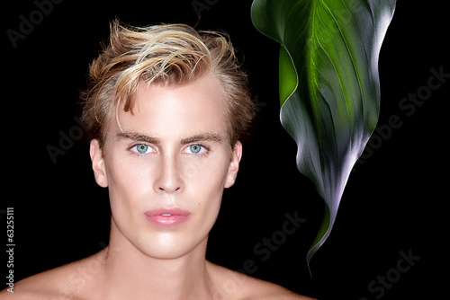 Vászonkép Handsome blond man on Black Background
