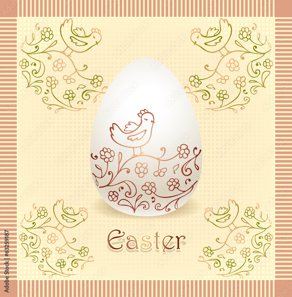Easter egg with hand drawing beige color Easter egg with hand drawing beige color
