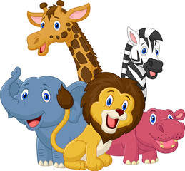 Wandcirkels Cartoons Blije safaridieren in cartoonstijl  © tigatelu