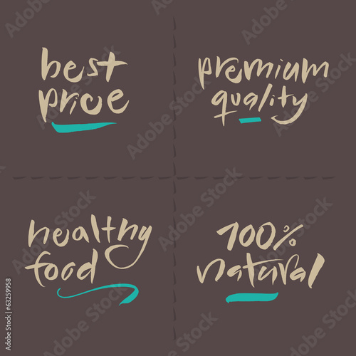 Hand written Vector Food Labels - Price Premium Healthy Natural