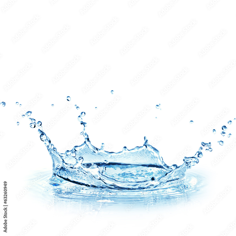 Fototapeta niebieski plusk wody na białym tle