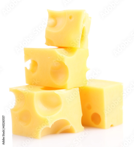 Pieces of cheese, isolated on white