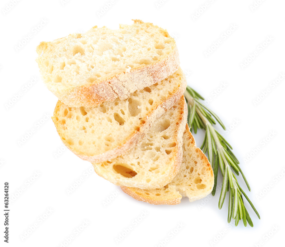 Fresh bread and rosemary isolated on white Fresh bread and rosemary isolated on white