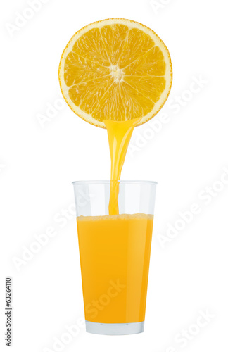 Glass of fresh orange juice on white background 