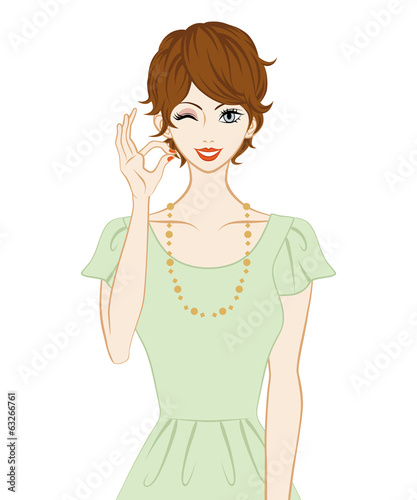 Short hair women, OK Sign
