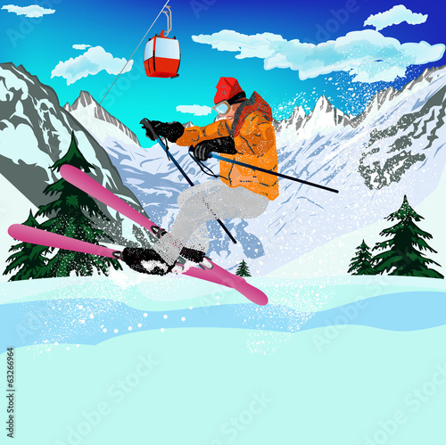 Freestyle Skiing.Mountain skiing.Extreme Skiing.Winter Sport.