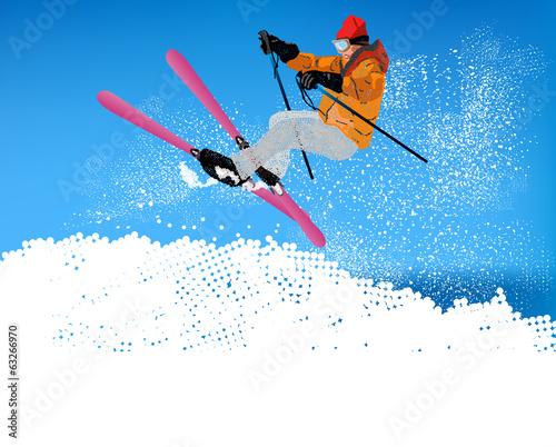 Freestyle Skiing.Mountain skiing.Extreme Skiing.Winter Sport. photo