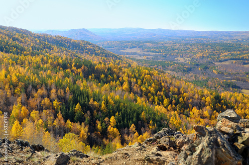 Golden fall in South Ural mountains photo
