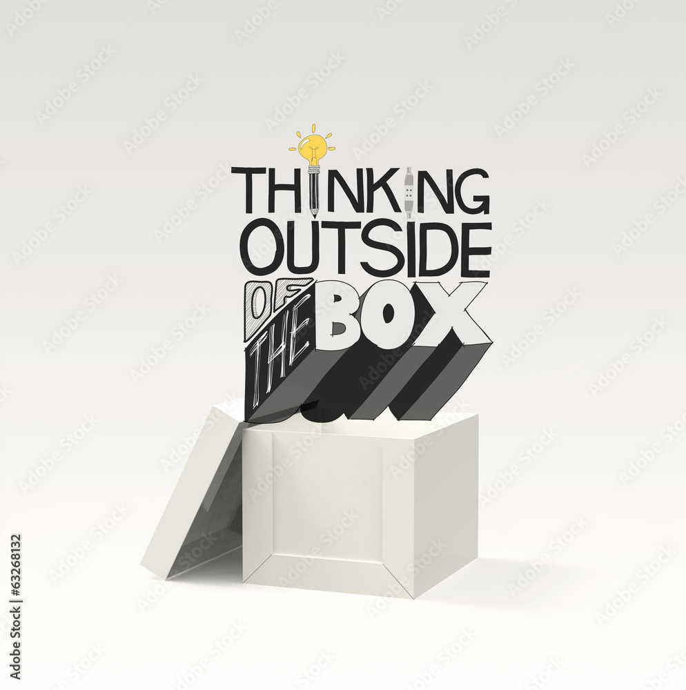 open box 3d and design word THINKING OUTSIDE OF THE BOX as conce
