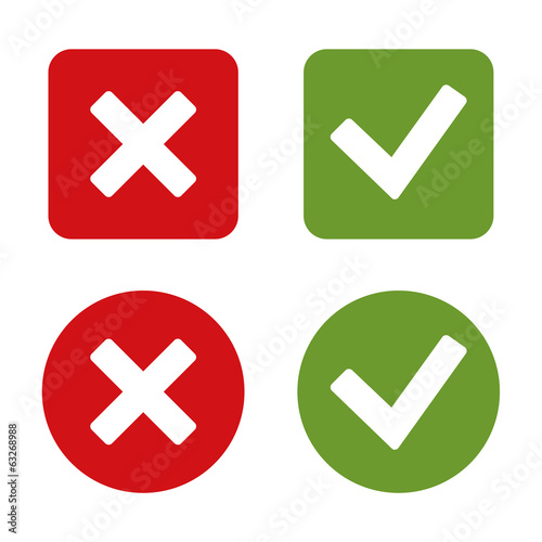 Check Mark Stickers and Buttons. Red and Green. Vector.