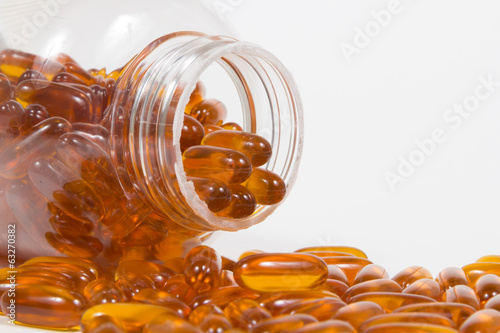 Fish oil capsules and container
