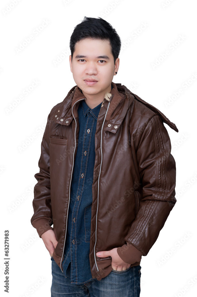 Portrait of asian man wearing jeans shirt amd jacket. Portrait of asian man wearing jeans shirt amd jacket.