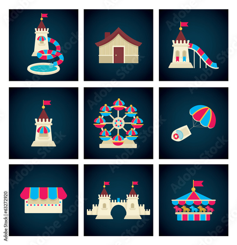 amusement park icons, vector collection