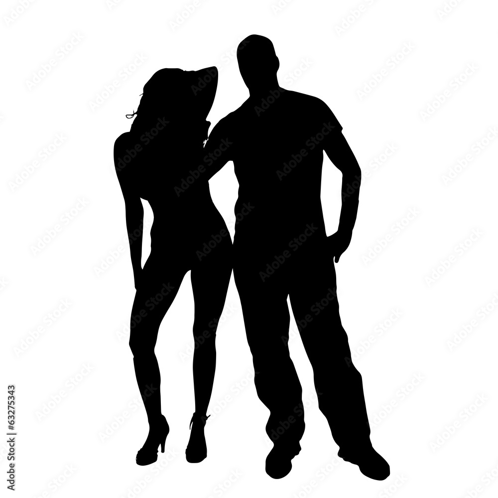 Vector silhouette of a man with a sexy woman.