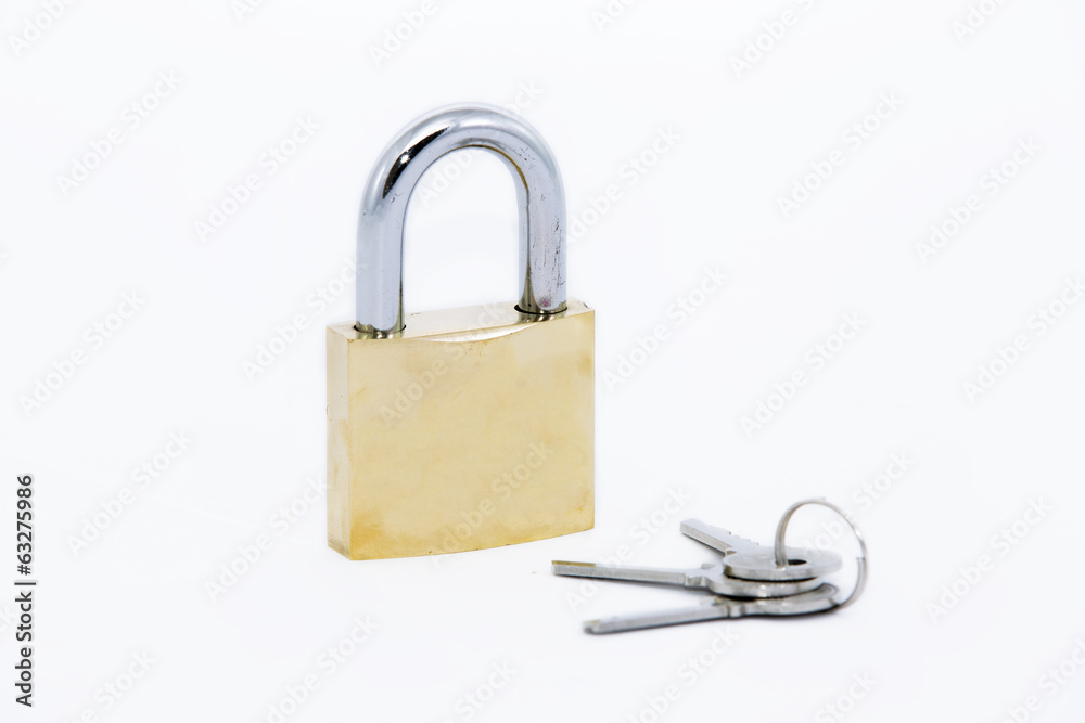 Padlock with key isolated on white. Padlock with key isolated on white.