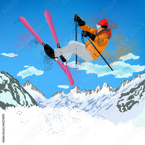 Freestyle Skiing.Mountain skiing.Extreme Skiing.Winter Sport.