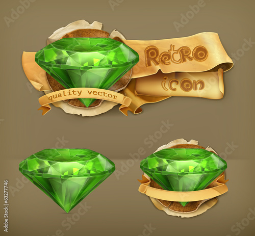 Emerald green, retro vector icon