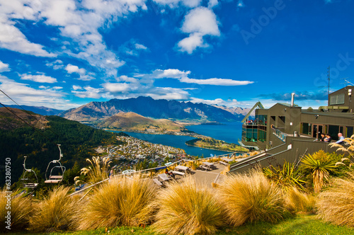 Cityscape of queenstown with lake Wakatipu from top, new zealand