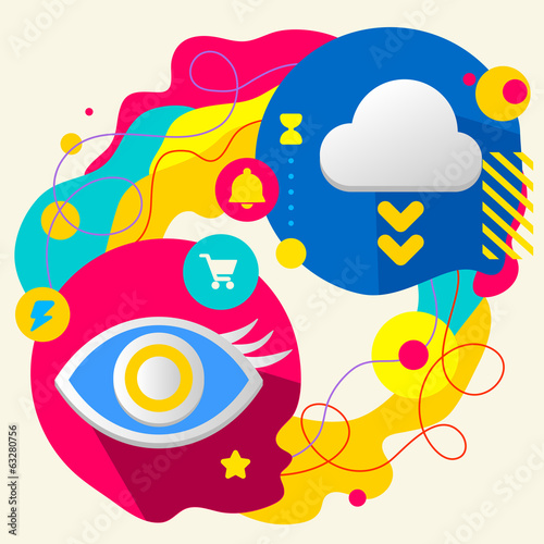 Eye and cloud on abstract colorful splashes background with diff