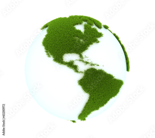 World map from grass - isolated over a white background