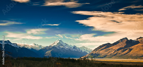New Zealand scenic mountain landscape shot at Mount Cook Nationa