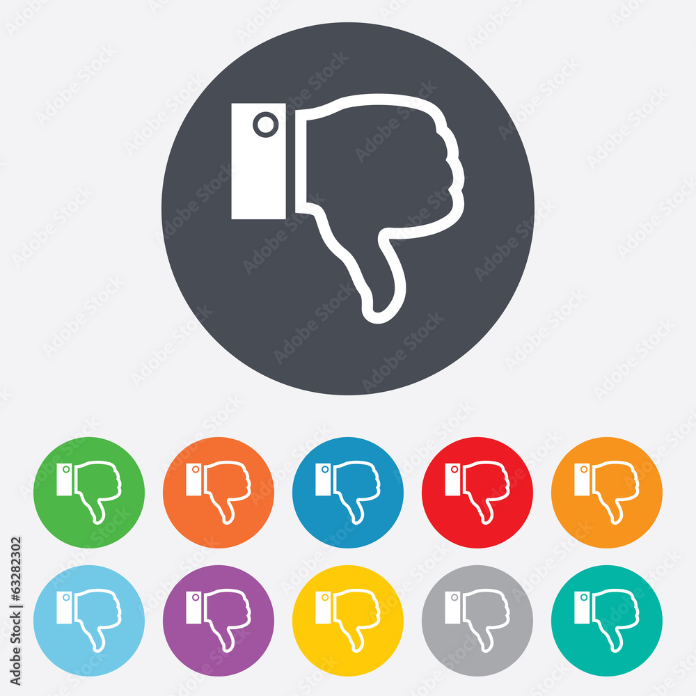 Dislike sign icon. Hand finger down symbol. Dislike sign icon. Hand finger down symbol.