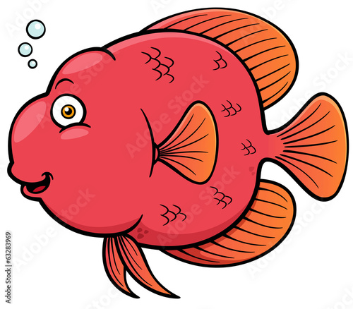 Cute Cartoon Red Fish with Bubbles