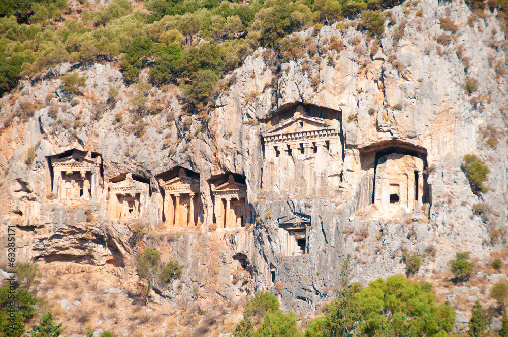 Turkish Lycian tombs - ancient necropolis in the mountains Turkish Lycian tombs - ancient necropolis in the mountains