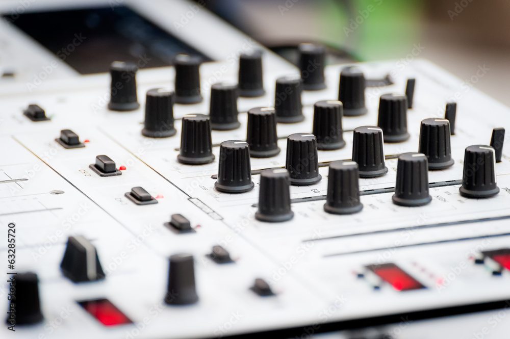 Close-up of sound mixer control panel